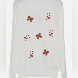 Victoria Harbour Sweater cream white with Red Holiday Embellishments size medium
